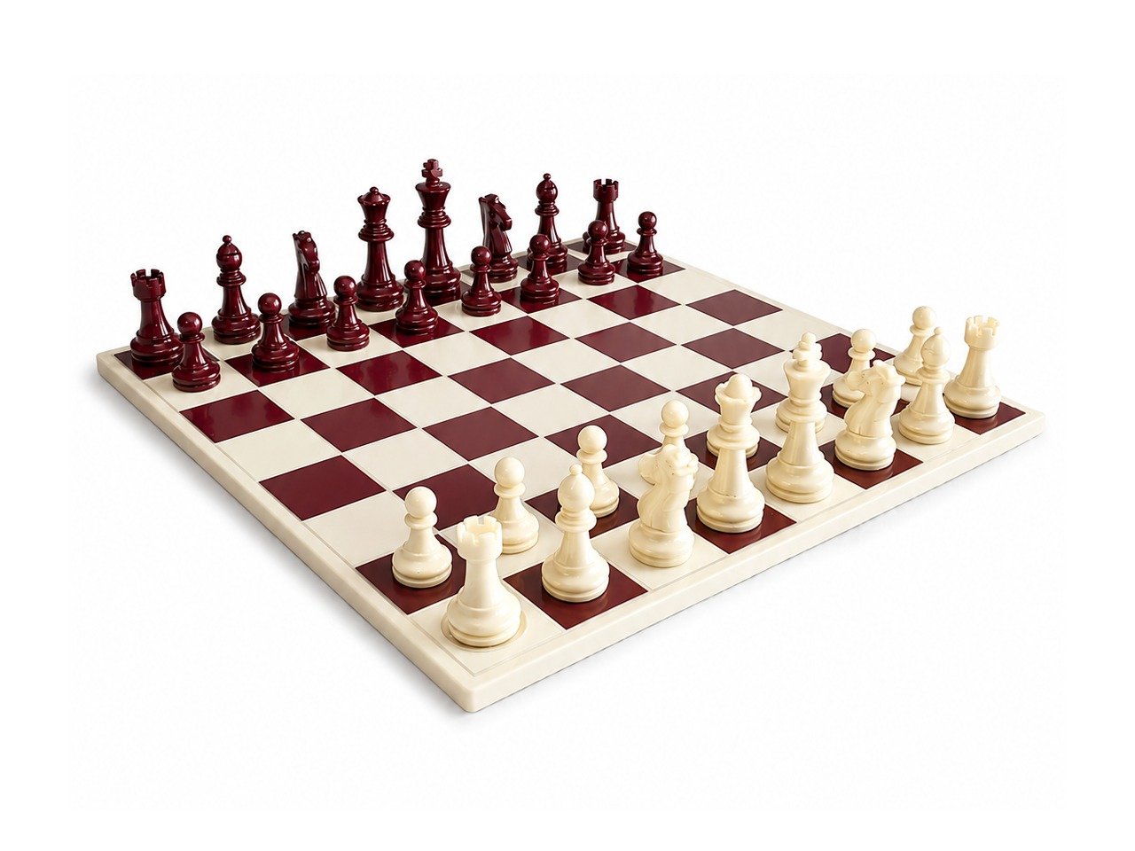 Burgundy and ivory resin chess set